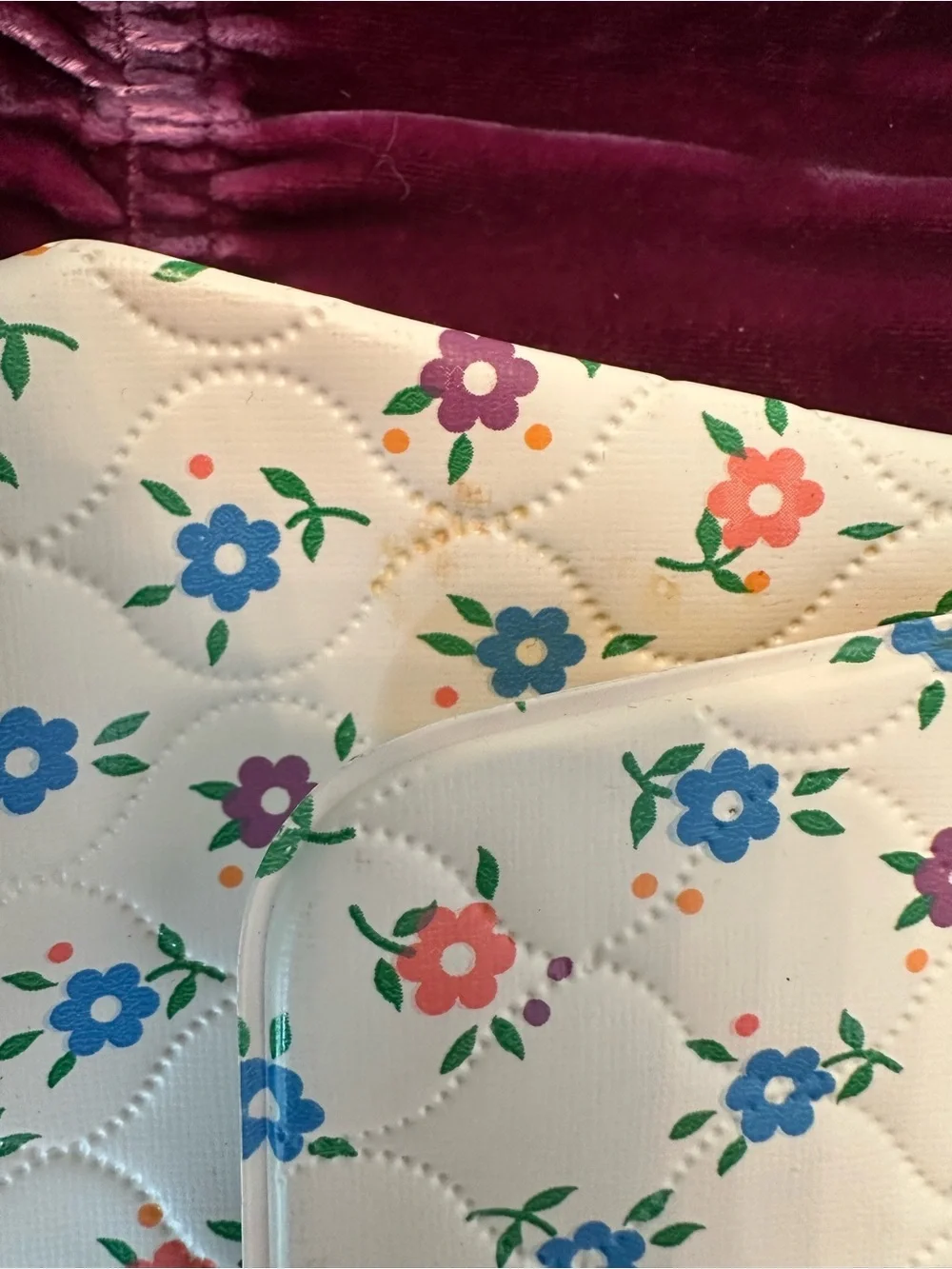 Vintage 70’s Johnson’s Cream Floral Baby Bag with Blue, Purple, and Pink Flowers
